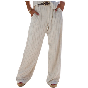 Z Supply Textured Linen Pinstripe Full-Length Pants Sz Medium